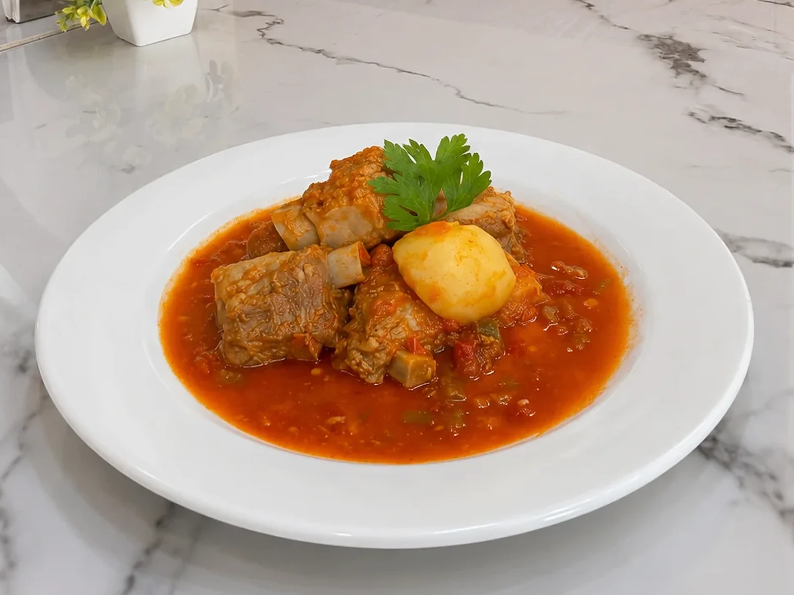 Costillas en salsa roja — guisado casero de Casa D'Karmen
